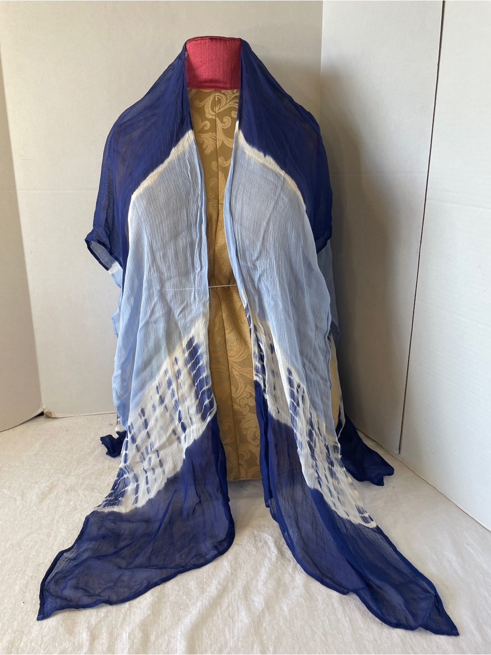 Chico's Blue Tie Dye Wrap Scarf Shawl Rayon/silk 60" Boho Hippie Festival Beach
